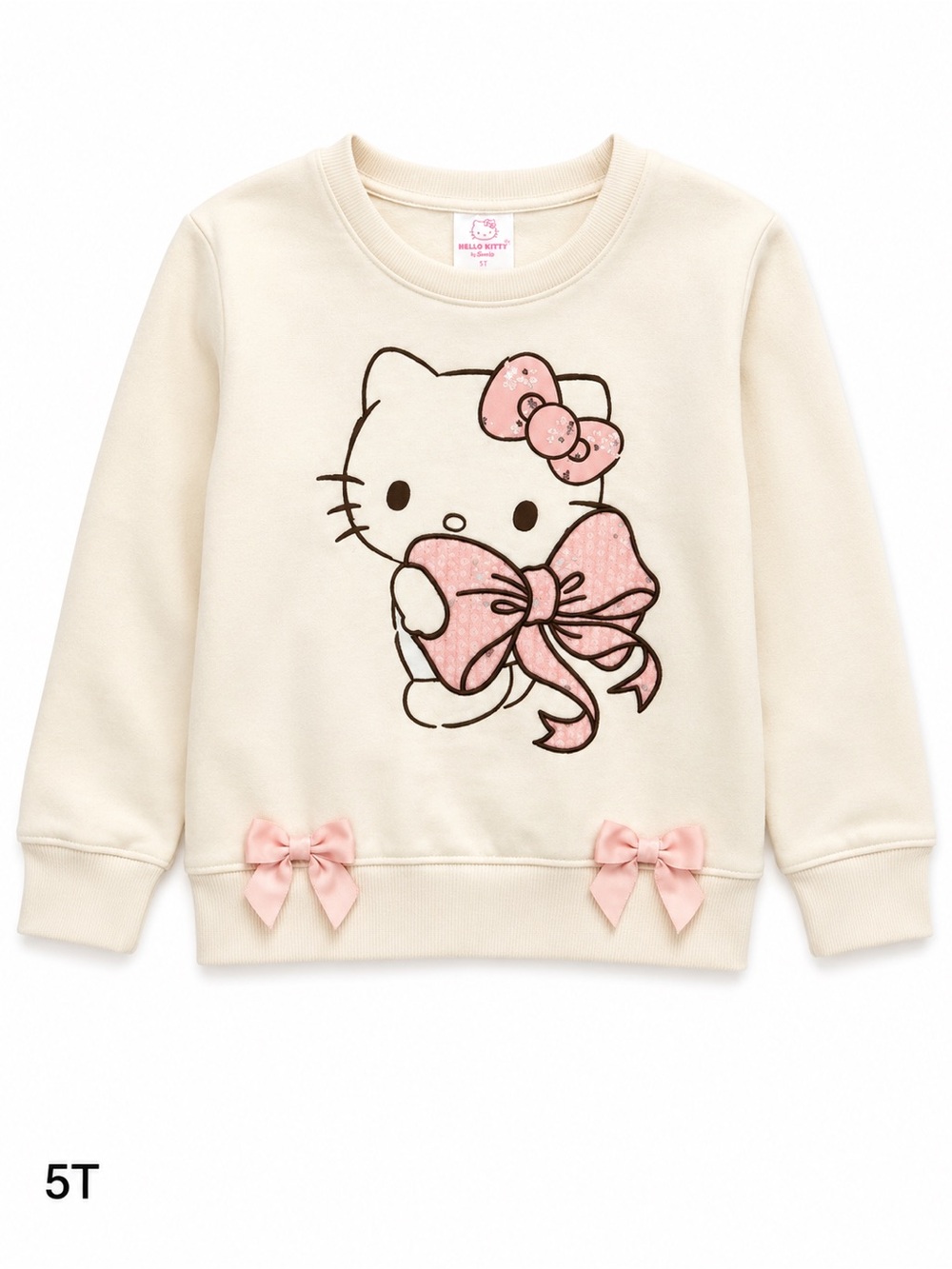 Hello Kitty Cream Sweatshirt with Pink Bow Accents